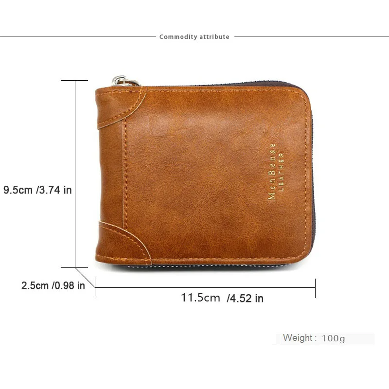 Men\'s Short Zipper Wallet Fashion Casual PU Leather Card Holder With Coin Pocket