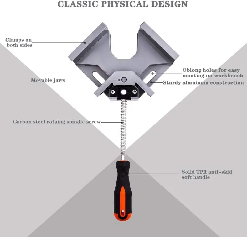 90 Degree Right Angle Clip Clamp Single Handle Aluminum Alloy Corner Clamp Woodworking Picture Frame Clip Right Angle Folder