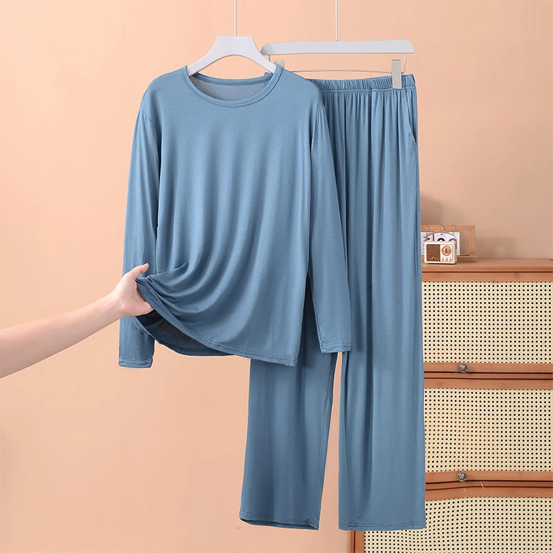 Men's Modal Long Sleeve Sleepwear Set Thin Loose Home Clothes Two-Piece Set Autumn Clothes Pants And Underwear Comfortable