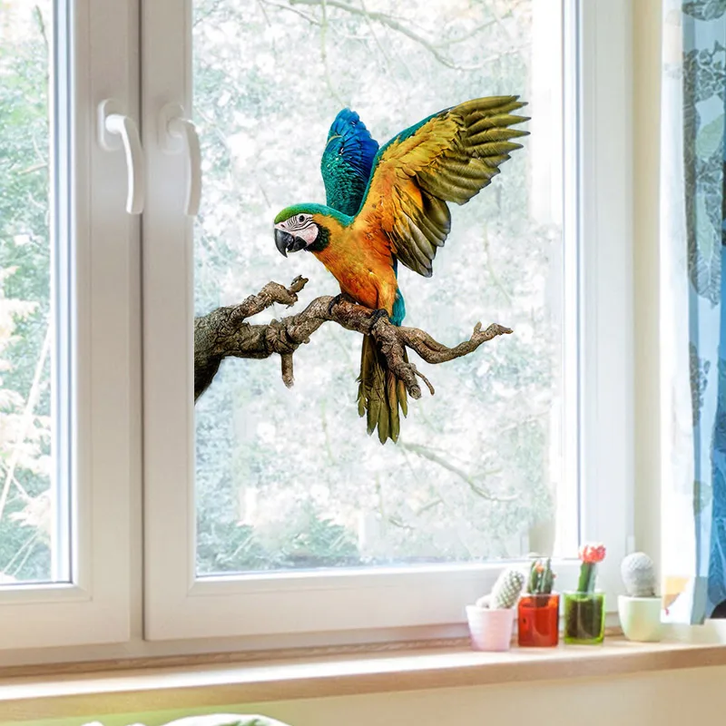 M424 Exquisite Hand Painted Color Parrot Wall Sticker Home Decoration Decals for Bedroom Kitchen Living Room Walls Decor
