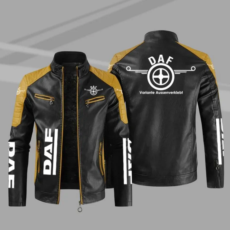 Jaqueta de logotipo DAF para homens, jaqueta com zíper para motocicletas, casaco de couro quente, 4 cores, roupas de inverno, nova moda, 2023