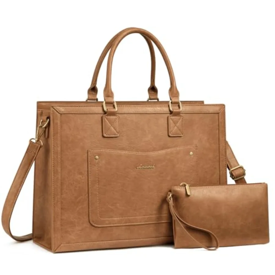 

Laptop Tote Bag for Women Work Bags Vtage Leather Tote Bag Waterproof Computer Bags with Clutch Purse Large Capacity Messenger