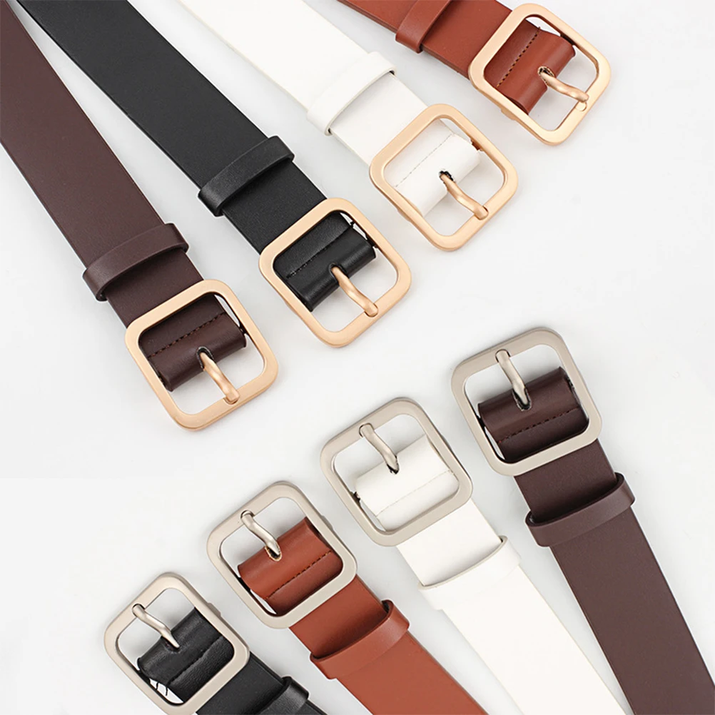 

1pc Women Square Buckle For Women Fashion Casual Chic Belt Adjustable Belt Black Gold 110Cm 3.3Cm Width