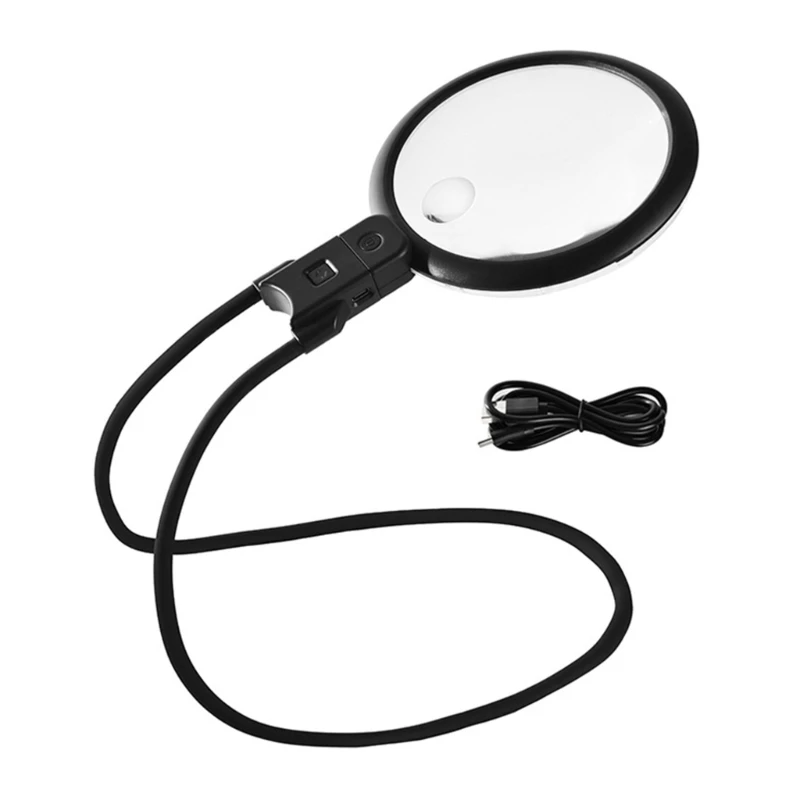 Hands frees Magnification Glass with LED Light Large Lens Rechargeable Glass for senior Reading & Hobbyists