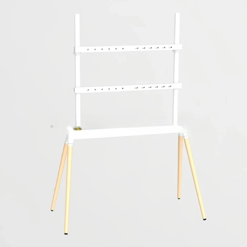 No Drill Art TV Mount 55-86 Inch Modern Artistic TV Floor Stand Solid Wood for Living Room 40KG Load Bearing with Safety Straps