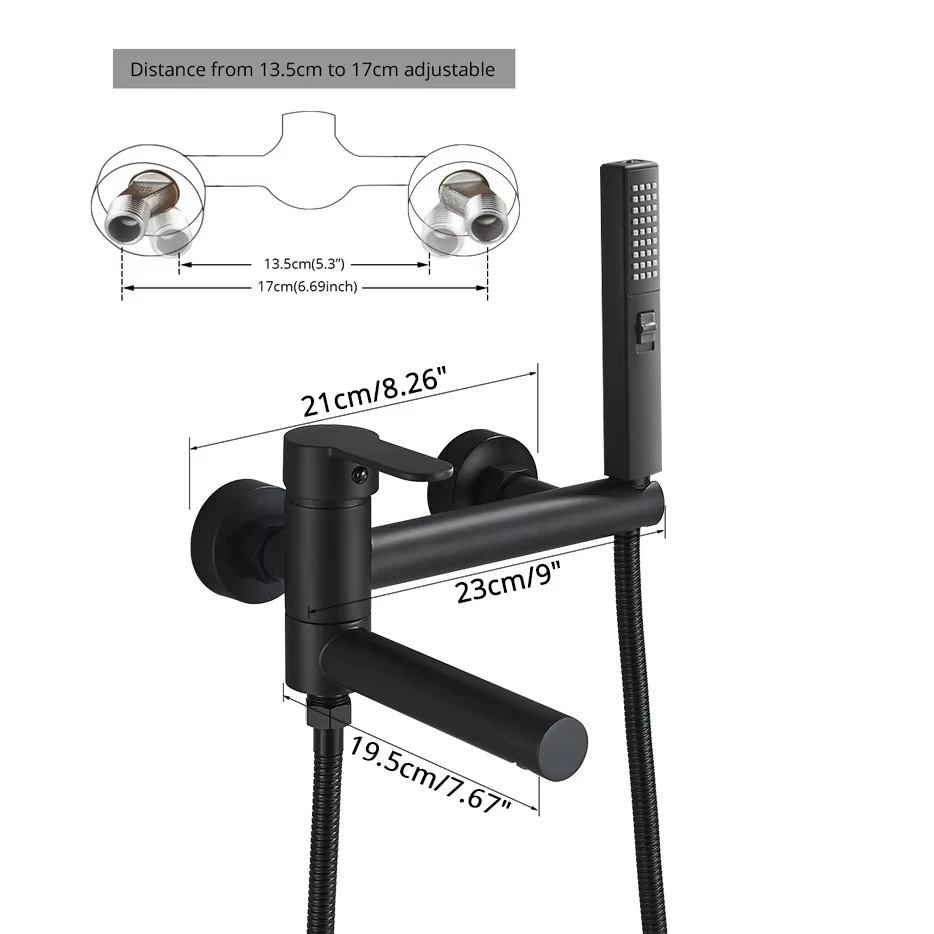Badewannenarmaturen, modernes schwarzes Bad-Duschset, einzigartiges Design mit drehbarer Düse, Mischbatterie, Wandmontage für Badezimmer