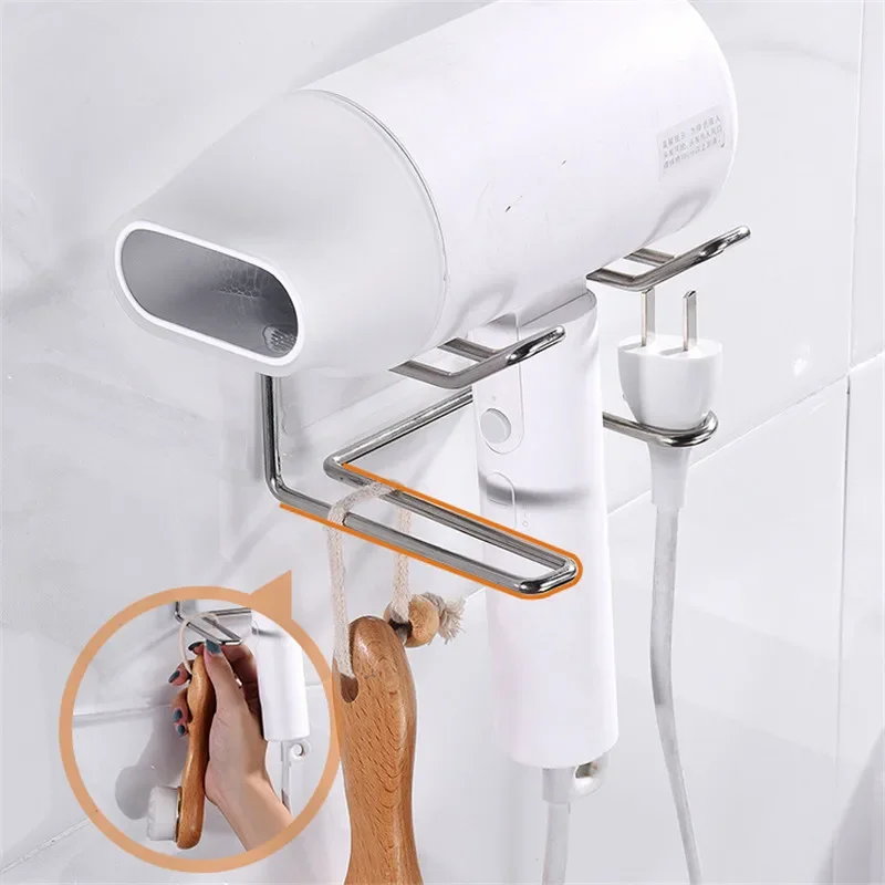 

Bathroom Wall Mounted Stainless Steel Hair Dryer Rack Bathroom Hair Dryer Storage Air Duct Rack Storage