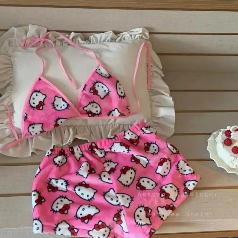 Bikini Women's Pajamas Two-Piece Set Sanrio Home Underwear Cartoon Summer New Beach Wear Bra Shorts Girl Hello Kitty Fashion - view 2
