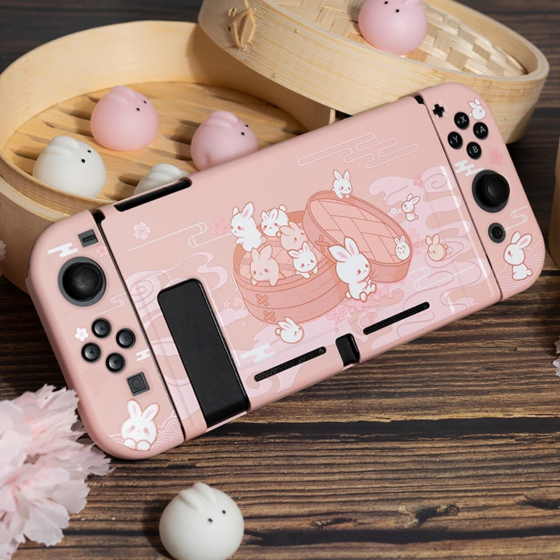 Kawaii Rabbit Protective Case Compatible with Nintendo Switch Console and Joy-Cons, Switch can be Inserted in Dock with Shell