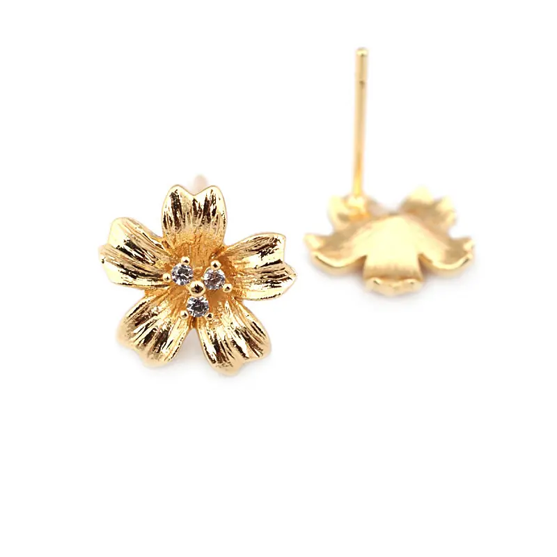 18K Gold Color Brass Zircon Flower Stud Earrings Pins Earrings High Quality Diy Jewelry Making Earrings Accessories for Women