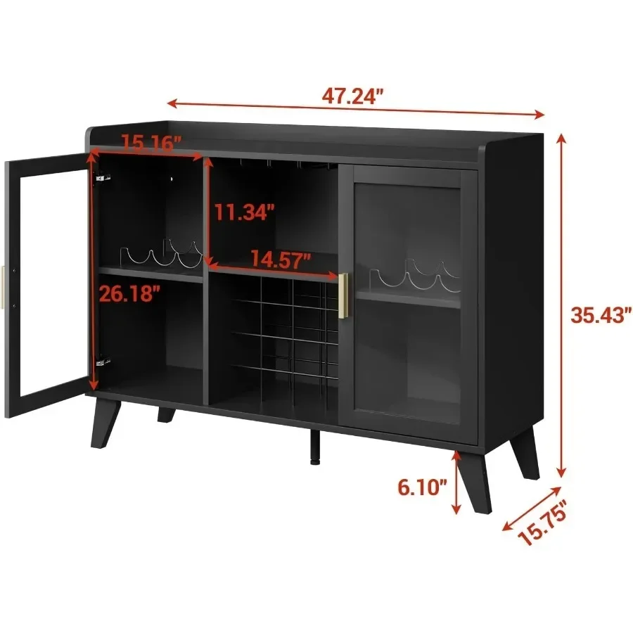 Bar Cabinet with LED Lights for Wine Storage, Black Acrylic Doors, Modern Illuminated Design view 6
