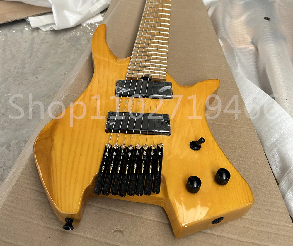 Factory Headless Fanned Frets 8 Strings Electric Guitar Maple Fretboard Ash Body Maple Neck Customizable