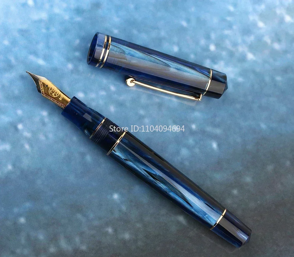 Maghon 800 pena tinta Resin impor Jerman No. 6 BOCK Nib 35 #0.5mm dengan konverter pena hadiah menulis klip biru dan emas