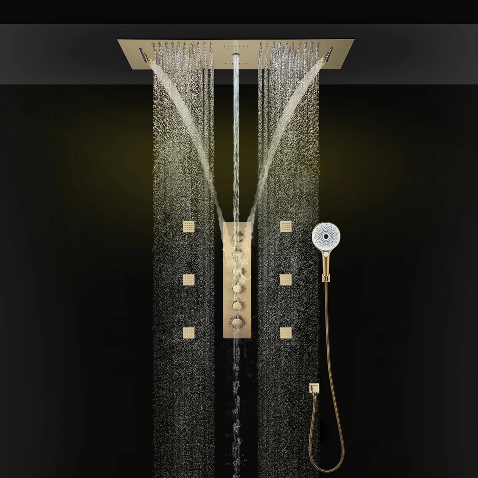 HIDEEP Music Led Shower 900x300mm Ceiling Mounted Waterfall Rain Mist Thermostatic Led Shower Set System