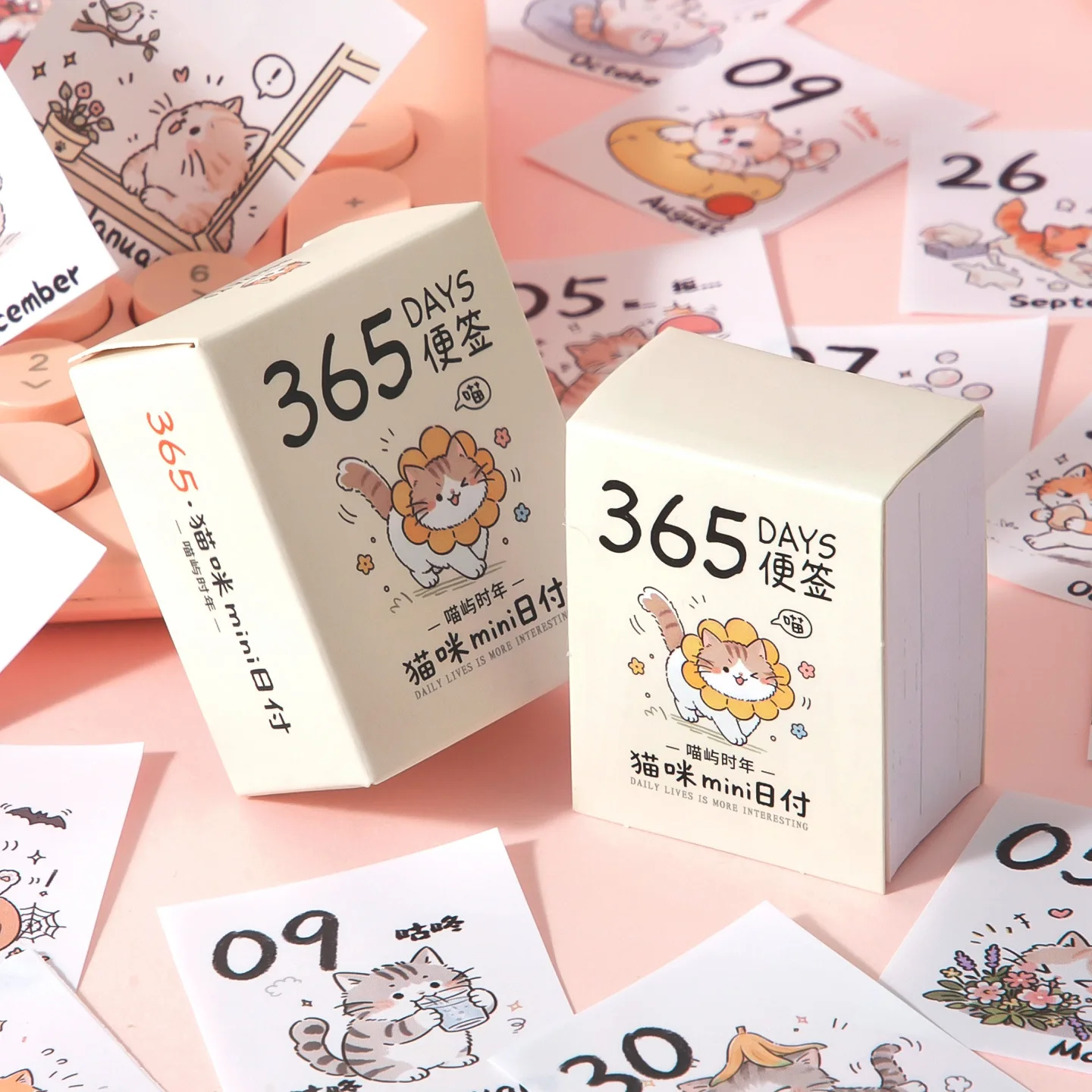 2027 Cat Mini Date Sticky Notes, Cute Ins Style Journal Decoration Paper, Daily Check-In Memo Pad,Cat Mini Calendar Sticky Notes