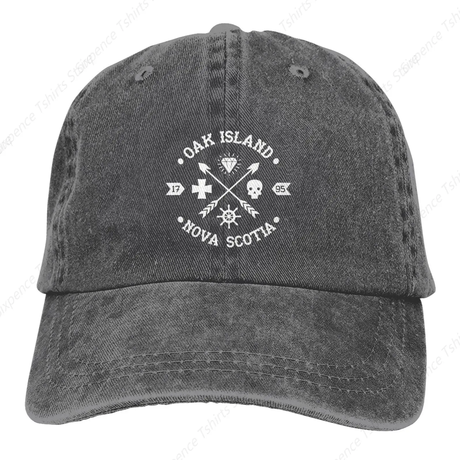 Oak Island Nova Scotia Arrows and Skulls Baseball Caps Adjustable Washed Denim Cotton Hat Golf Hats Low Profile Headwear