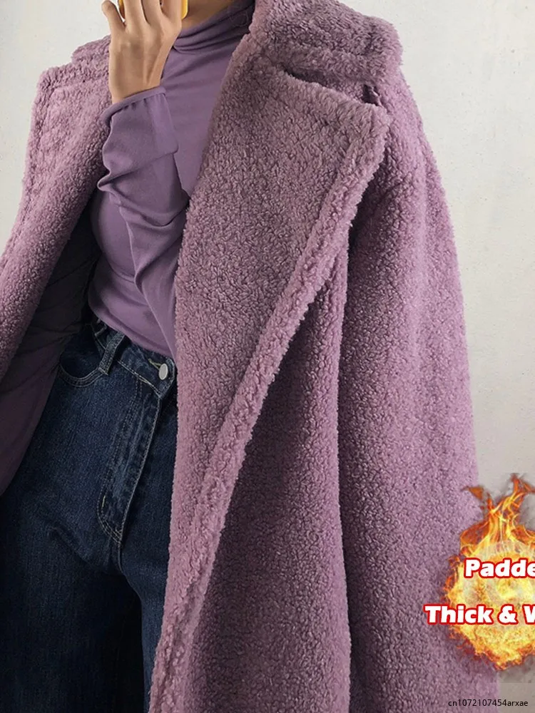 Women Winter Longer Faux Fur Warm Coat Long Sleeve Female Thick Teddy Bear Coat Casual Loose Oversize Outwears