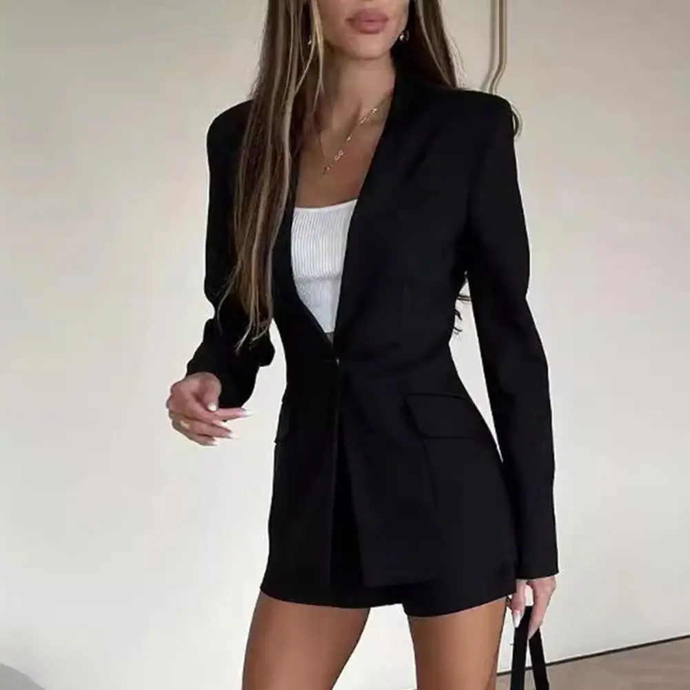 Abrigo de traje ajustado con solapa para mujer, chaqueta elegante de manga larga con un solo botón y bolsillos con solapa, estilo urbano de negocios