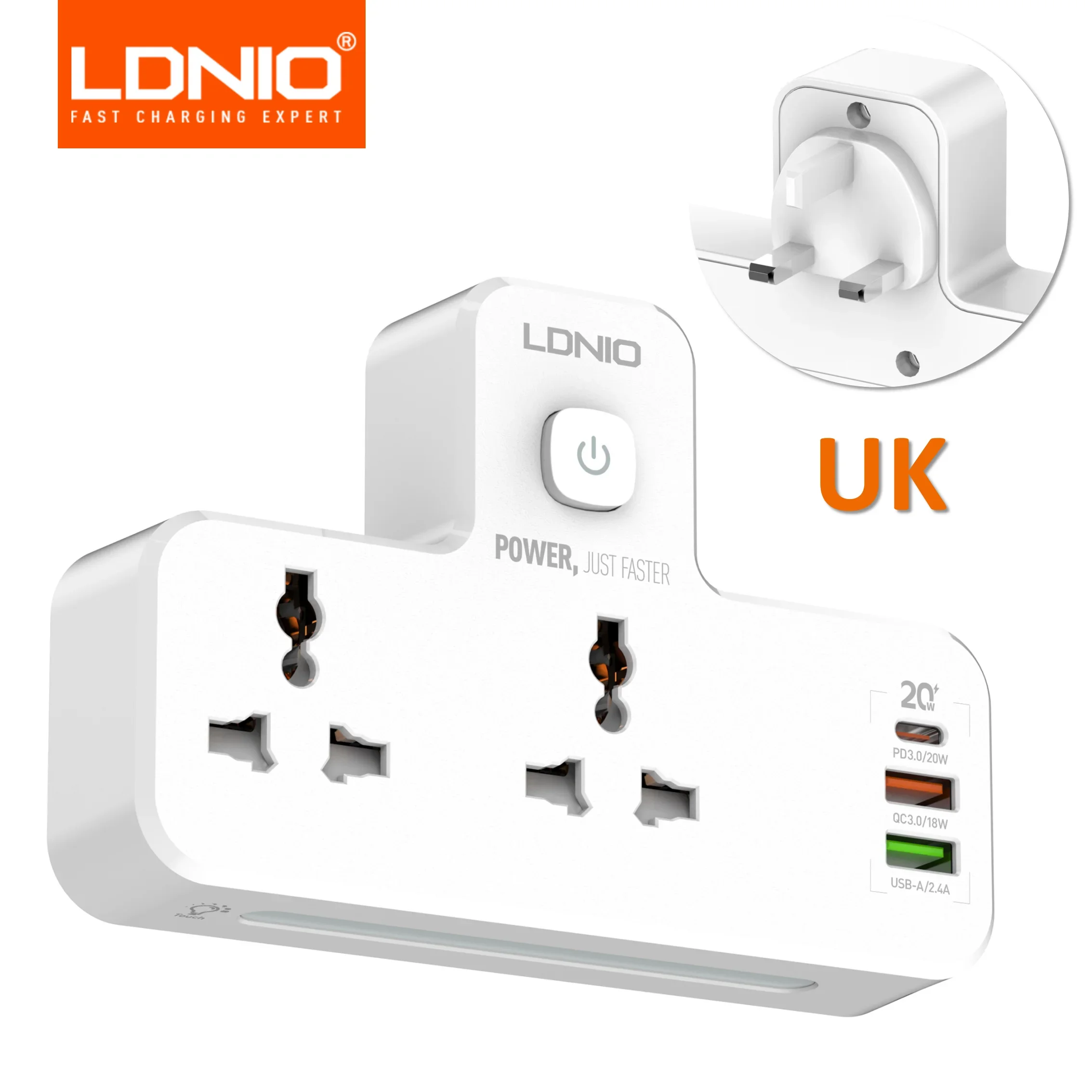 LDNIO Stekkerdoos Stekker 2500W Uitbreidingsadapter 2AC Universele reisadapter EU UK US Stopcontacten met schakelaars Nachtlamp