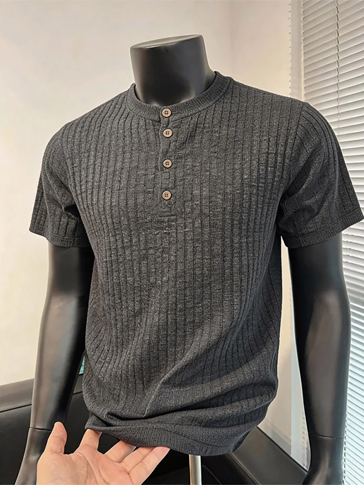 Lightweight Short Sleeve T-Shirt Men's Summer Slim Fit Cool Feeling Half Sleeve Body Shirt Upper Apparel Henry Collar Pit Pat...