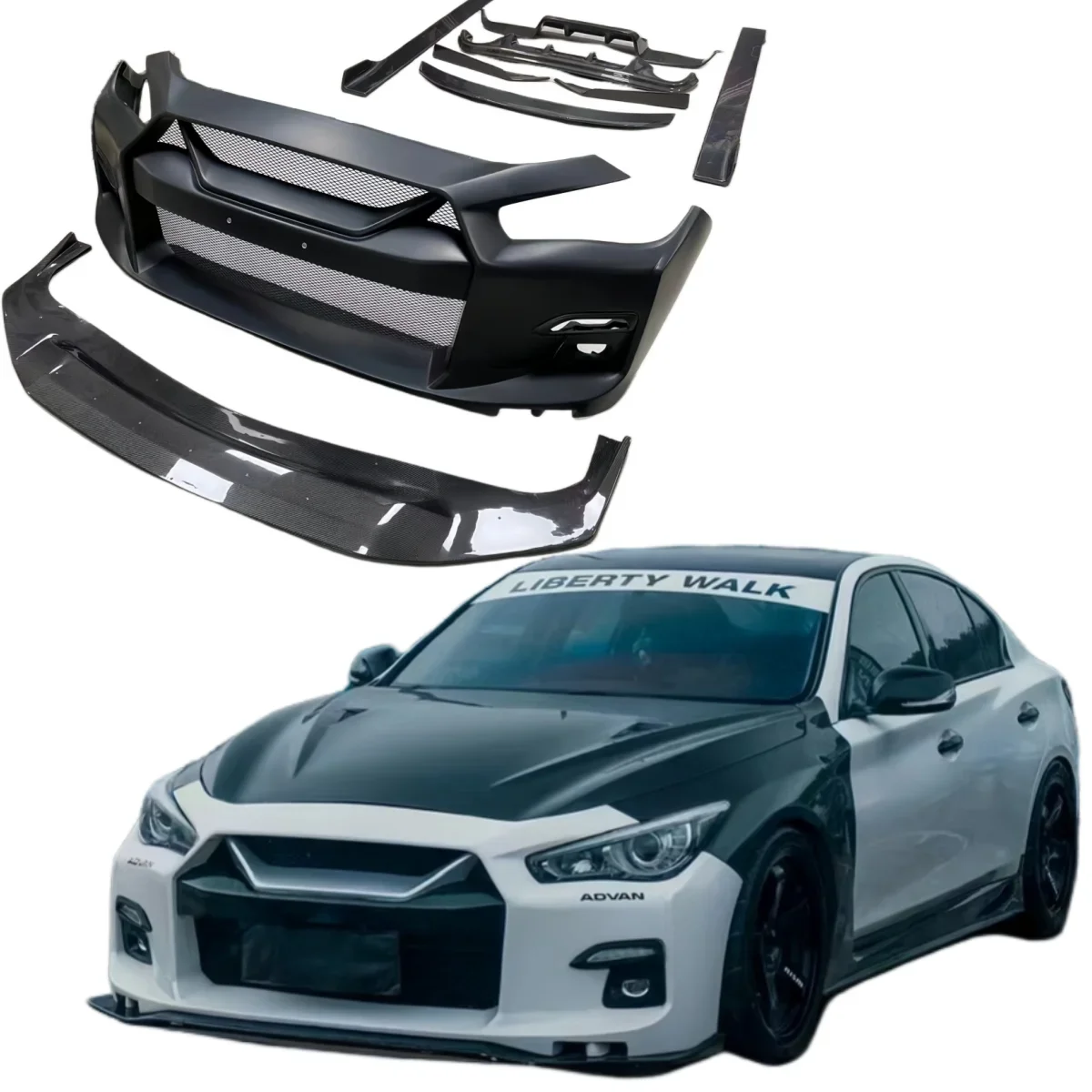 

for MRD Q50 LB style body kit for Infiniti Q50 2014+ FRP Front bumper side skirts rear diffuser spoiler body kit