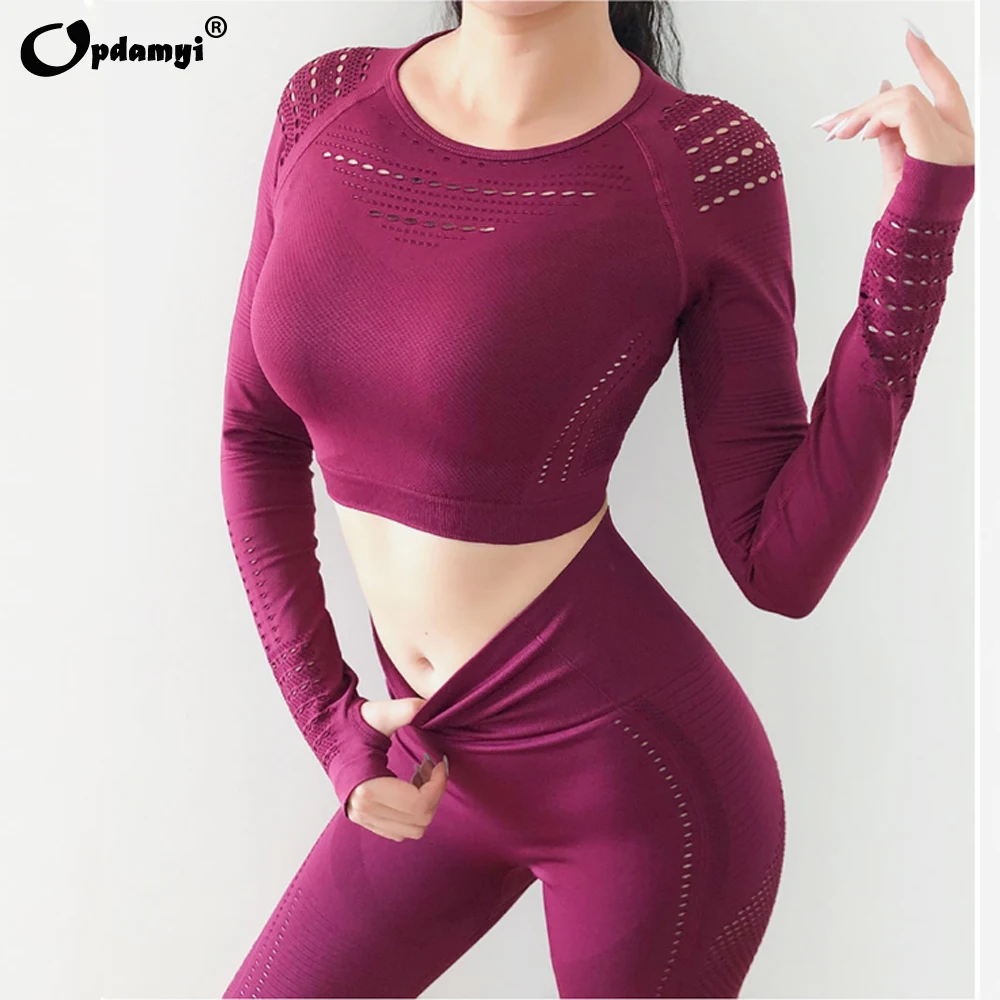Yoga Legging set Seamless Long Sleeve Yoga Set Women Gym Clothes High Waist Solid color Sport Outfit Tight Yoga Suit Breathable