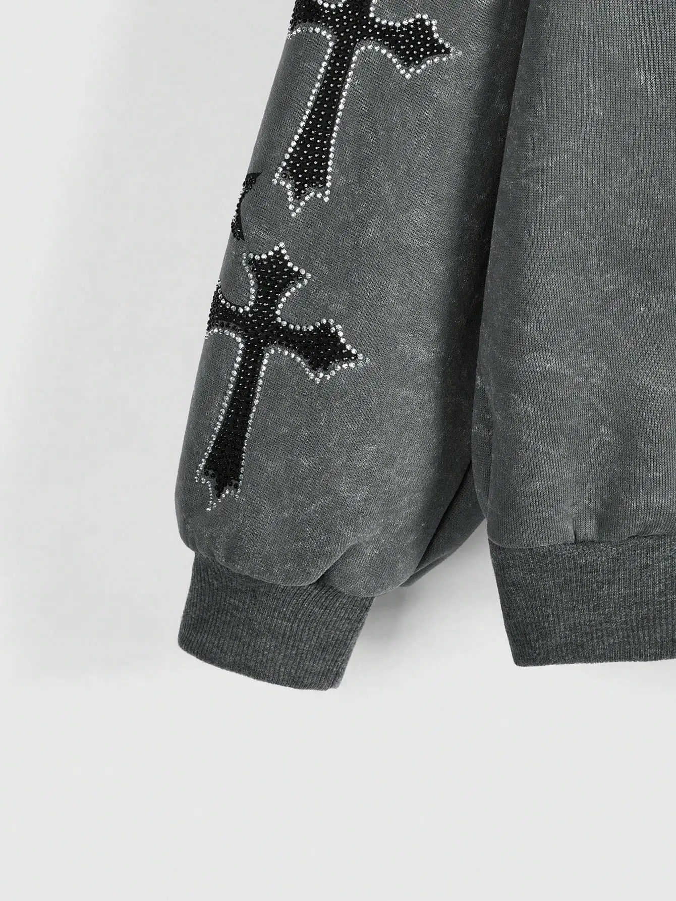 Sudadera con capucha gótica de ala y diamantes de imitación cruzados con capucha de piel sintética, sudadera cálida con cremallera de invierno para mujer