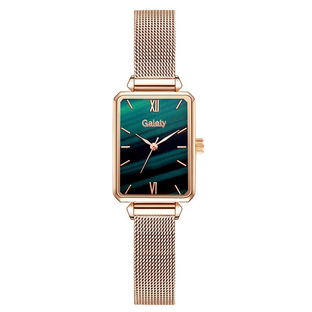 2pcs Set Women Watches Fashion Square Ladies Quartz Watch Bracelet Simple Rose Gold Mesh Luxury Women Watches Relogio Feminino