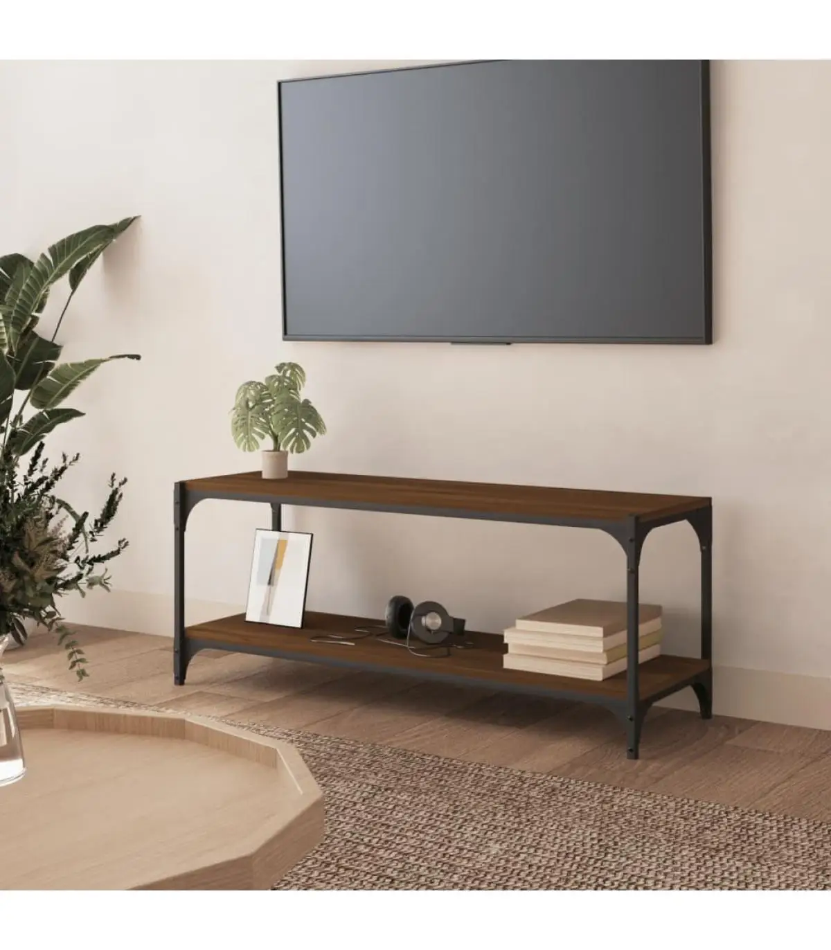 Furniture TV furniture plywood and steel oak brown 100x33x41 cm