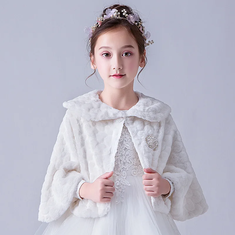 4-14 Years Old Winter Girls Shrug Warm Jacket White Girls Cardigan Sweet Coat Kids Clothes for 4 6 8 10 Years Old RKC185103