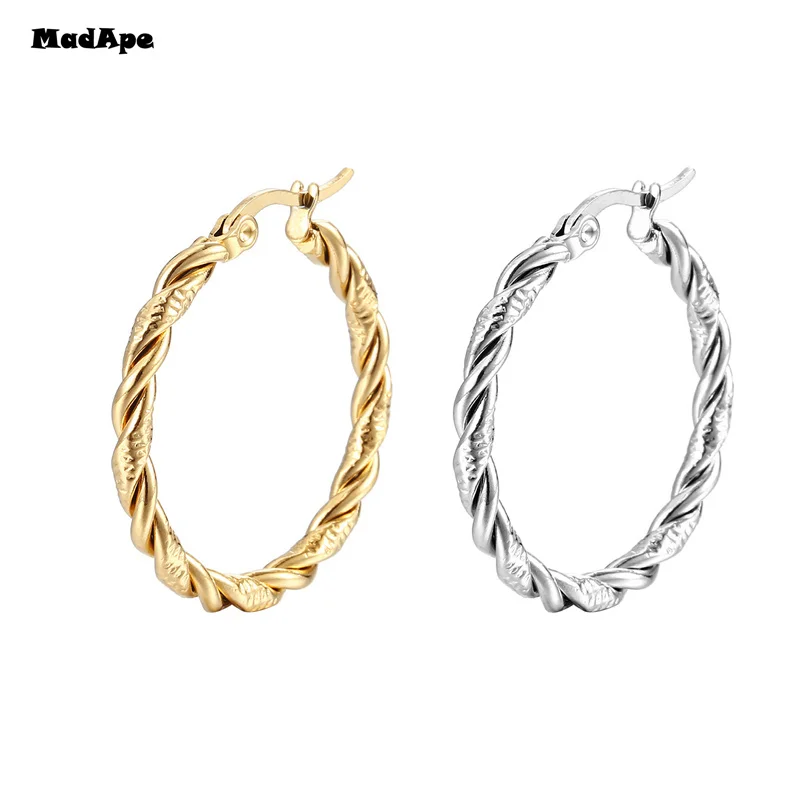 Stainless Steel Hoop Earrings Women Earrings Men Punk Hiphop Bijoux Gift Fashion Plated 18K Gold Jewelry Piercing Accessory