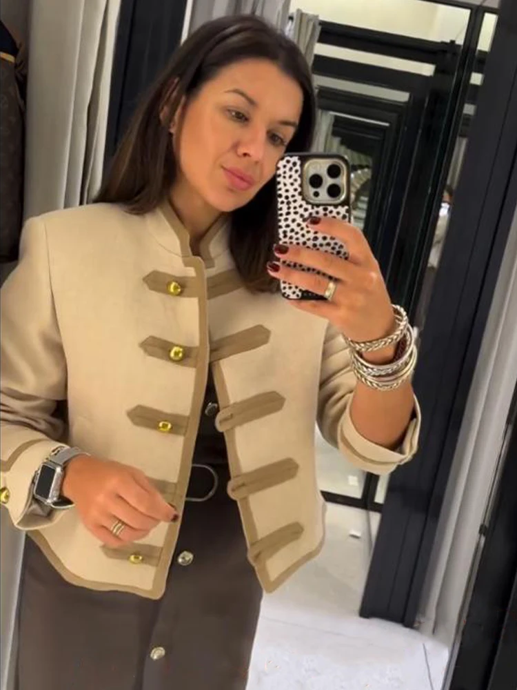 

HH женская мода универсальная однобортная куртка с воротником-стойкой на плечах и веревочным узлом женская уличная повседневная куртка с карманами