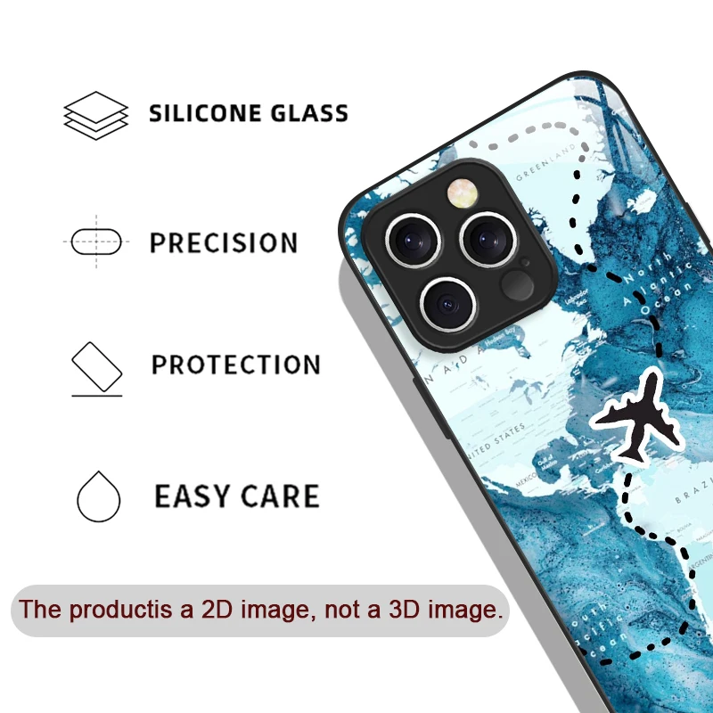 Custodia per telefono in vetro temperato con mappa di viaggio creativa modello aereo per IPhone 17 16 Pro Max 15 14 13 12 Mini 11 X XS 7 8 Plus Copertine