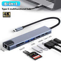 USB Type C Hub Thunderbolt Docking Station 8 in 1 USB Splitter USB C HDMI RJ45 USB3.0 2.0 SD/TF Card for MacBook Mac Laptops PC