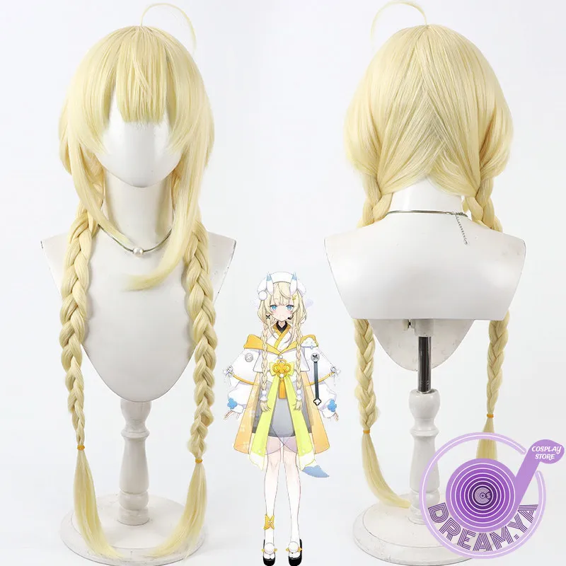Kadou Mikaru Cosplay Wig Vtuber Blonde Braided Long Heat Resistant Synthetic Hair Halloween Party Role Play Carnival + Wig Cap