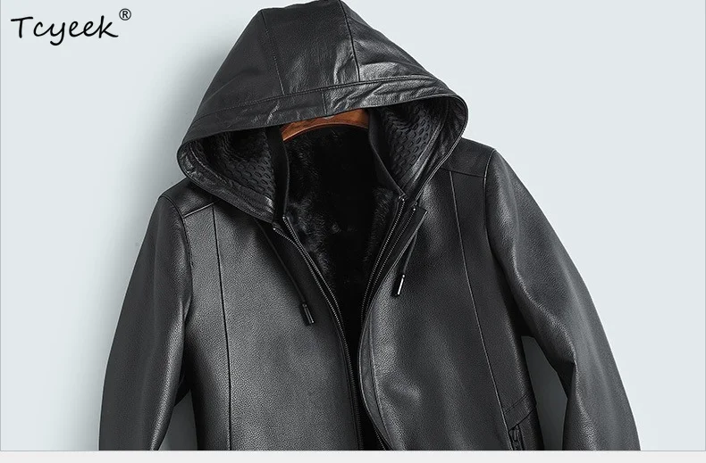 Tcyeek Real Leather Jacket Men Patchwork Mink Liner Detachable Real Fur Coat Winter Clothes Mid-length Goatskin Trench Coat Man