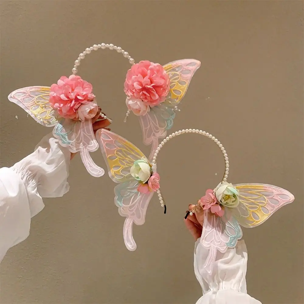Bella maglia Elfo Orecchio Farfalla Fascia Lolita Accessori per capelli Cerchio per capelli per bambini Copricapo di perle Fascia per fiori Cosplay
