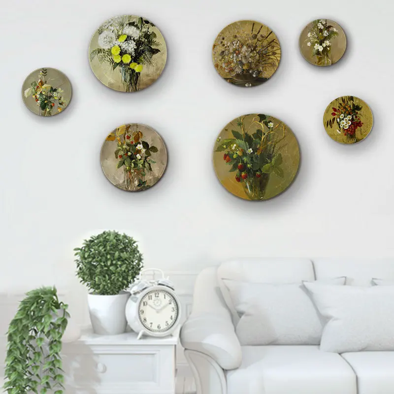 

A Bouquet of Flowers Oil Painting Plate European Home Decorative Aesthetic Ceramic Tray Living Room Wall Art Hanging Round Dish