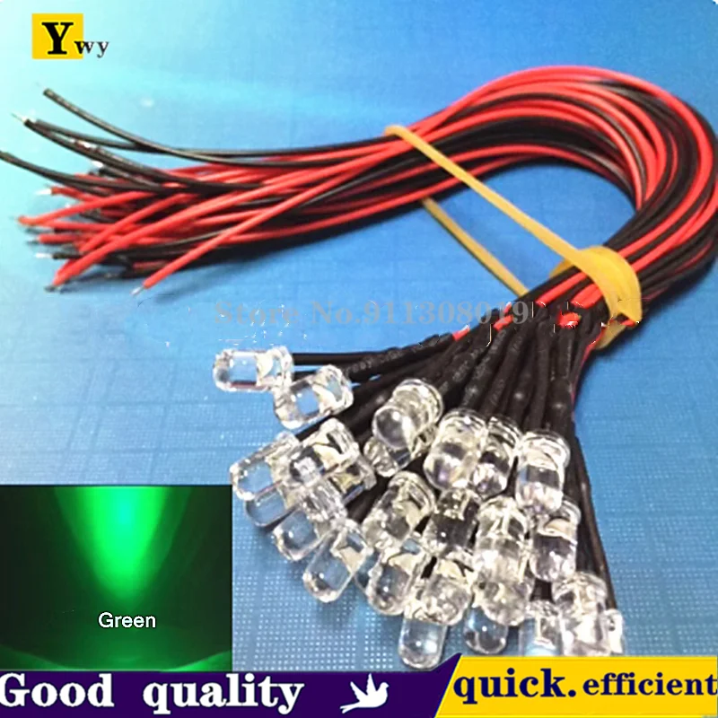 10PCS 3V/6V/12V/24V with wire light emitting tube 5mm lamp bead welding wire LED light emitting diode 12 volt line length 20CM