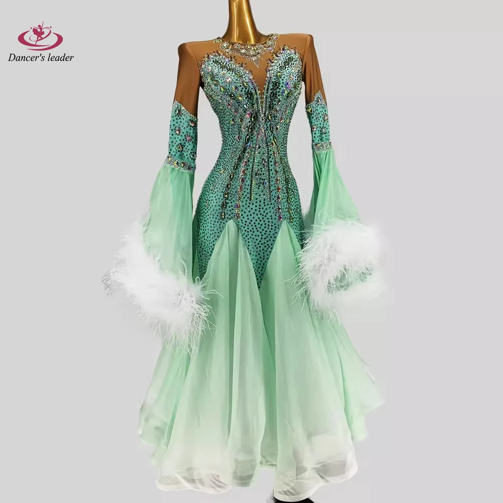 

Ballroom Modern Dance Adult Performance Clothing Competition Clothing Horn Sleeve Ostrich Hair Practice Performance Clothing