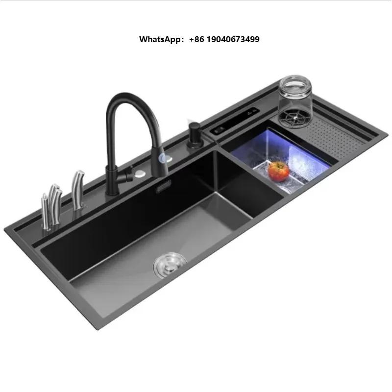 High Temperature Disinfection Dryer Ultrasonic Sink Washing Fruit Vegetable and Seafood 3 in 1 Black Kitchen Sink xyl