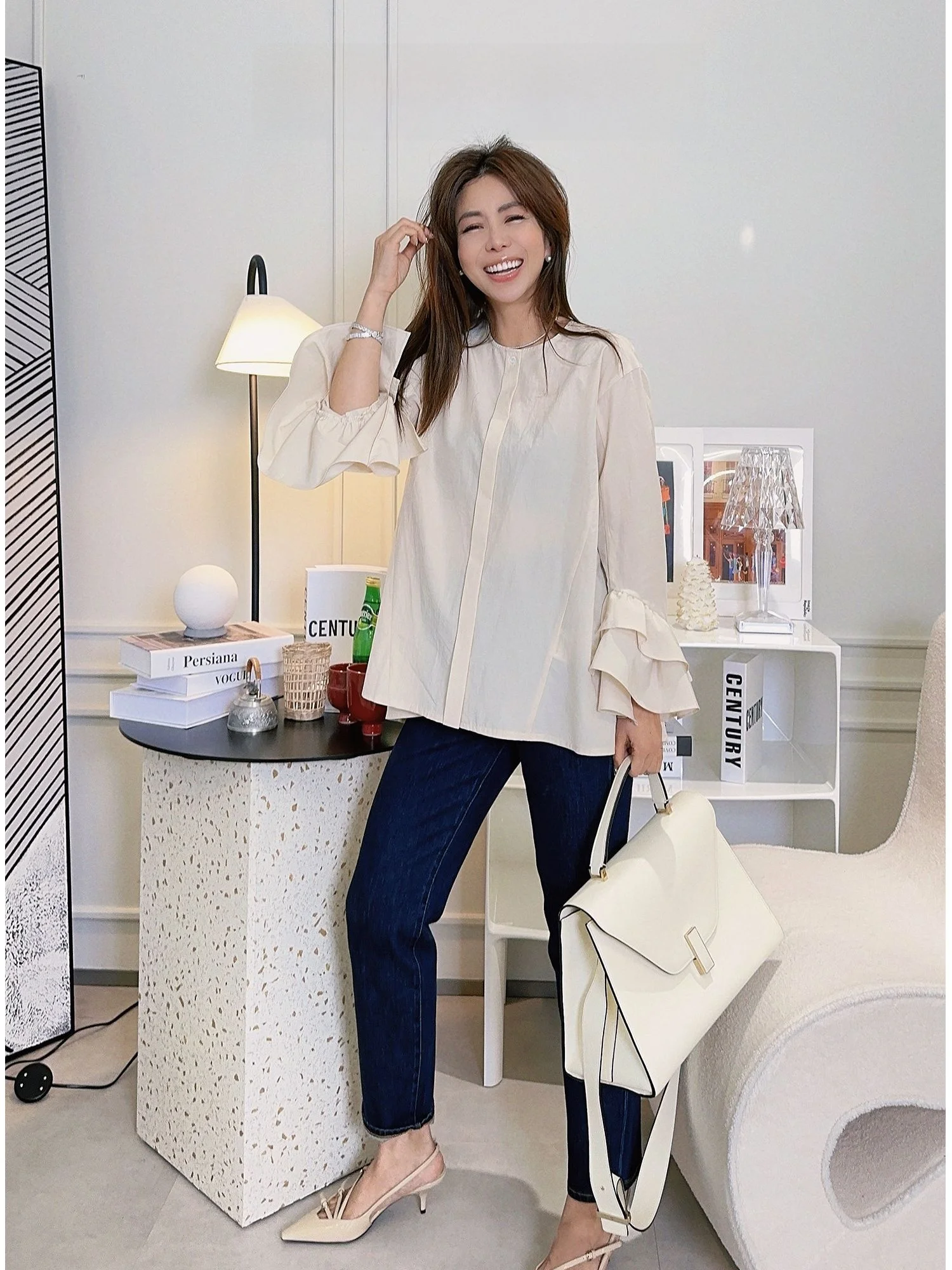 

Свободная цветная кружевная блузка с воротником от Baatone Ele Commuter, из полиэфирного волокна, с длинными рукавами и круглым вырезом