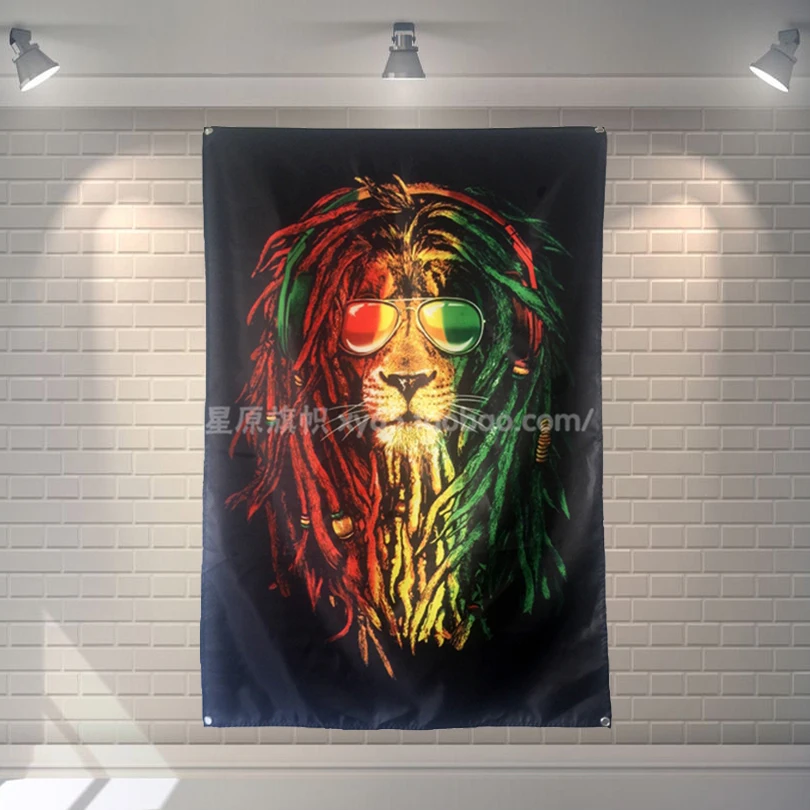 

"Reggae Lion" Large music festival Party background decoration poster banner hanging painting cloth art 56X36 inches