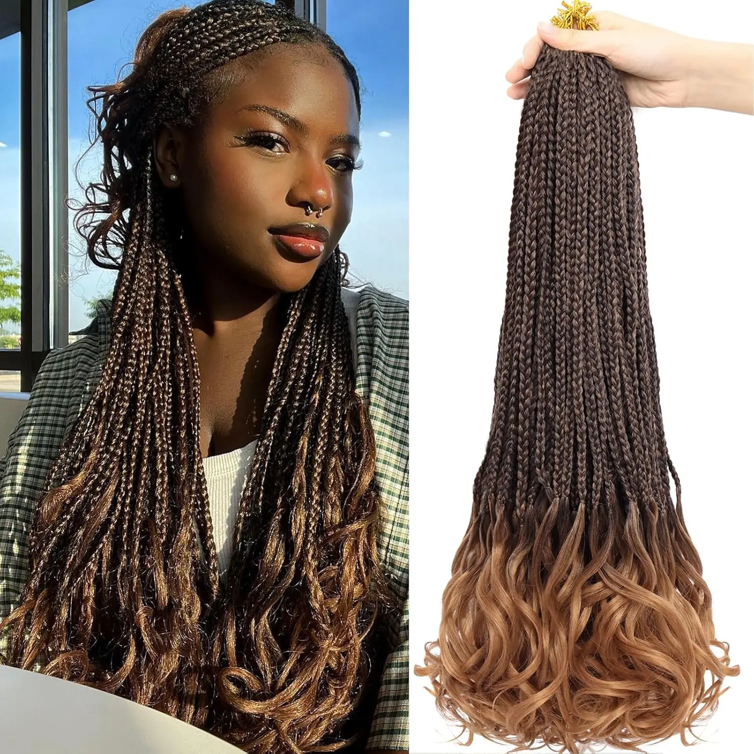 French Curl Crochet Braids 12Inch Goddess Box Braids Crochet Hair 7Packs Pre Looped Crochet Box Braid with Curly Ends  Synthetic