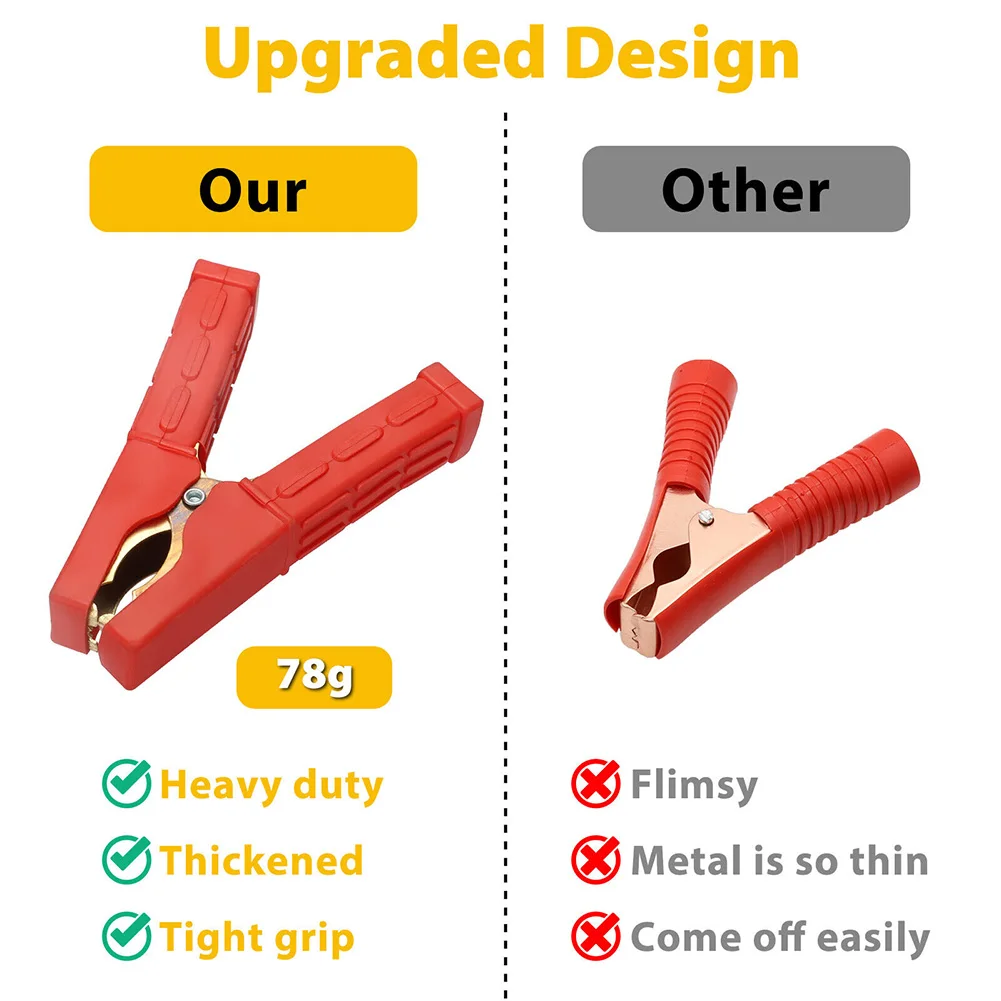 2pcs 500 Amp Crocodile-Alligator Clips Car Battery Insulated Clip Clamp Connector Heavy Duty Charger Clips Tool Car Accessories