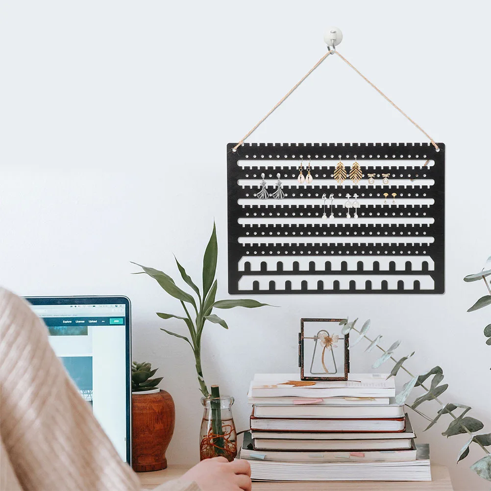 

2pcs Wooden Jewelry Organizer Wall Mounted Earring Necklace Bracelet Keychain Display Rack Storage Shelf For Home Living Room