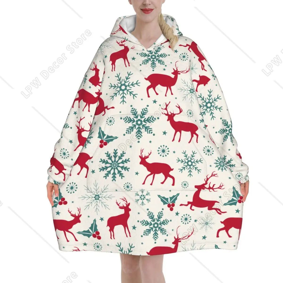 

Винтажное рождественское одеяло с оленями и снежинками, толстовка с капюшоном, носимое зимнее праздничное рождественское одеяло, теплые подарки для женщин