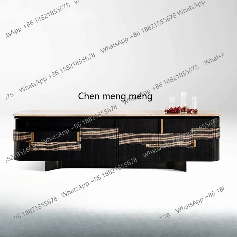 

Italian light luxury villa mansion marble TV cabinet living room floor-to-wall high cabinet new