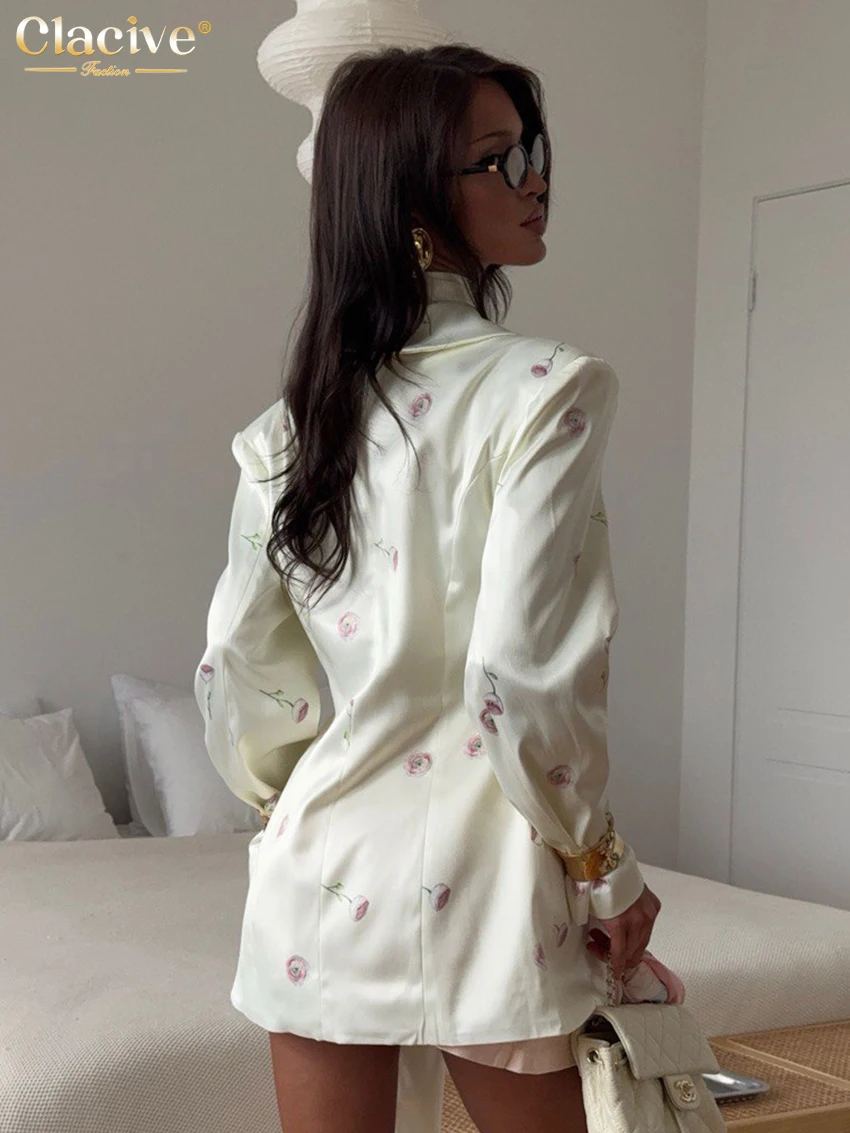 Clacive Fashion Loose Print Women's Shirt 2025 Casual Lapel Long Sleeve Lady Shirts Elegant Classic Lace-Up Top Female Clothing