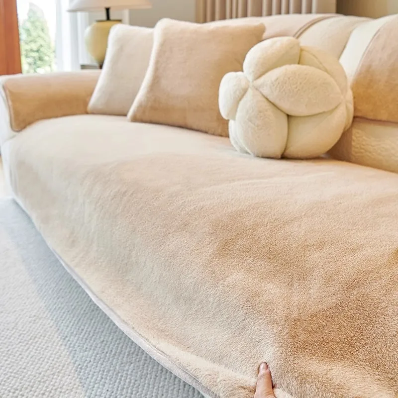 

Winter Short Plush Sofa Cover New Rabbit Plush Anti Slip Non Stick Long Sofa Towel Protect Blanket Cover Cloth Home Decor